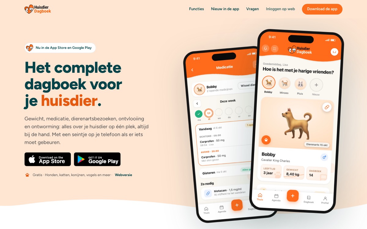 Screenshot van huisdierdagboek.nl